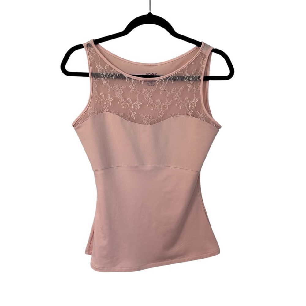 SPANX by Sara Blakely Rosebud Pink Lace Hide & Sleek Bateau Tank Top Sz L GUC